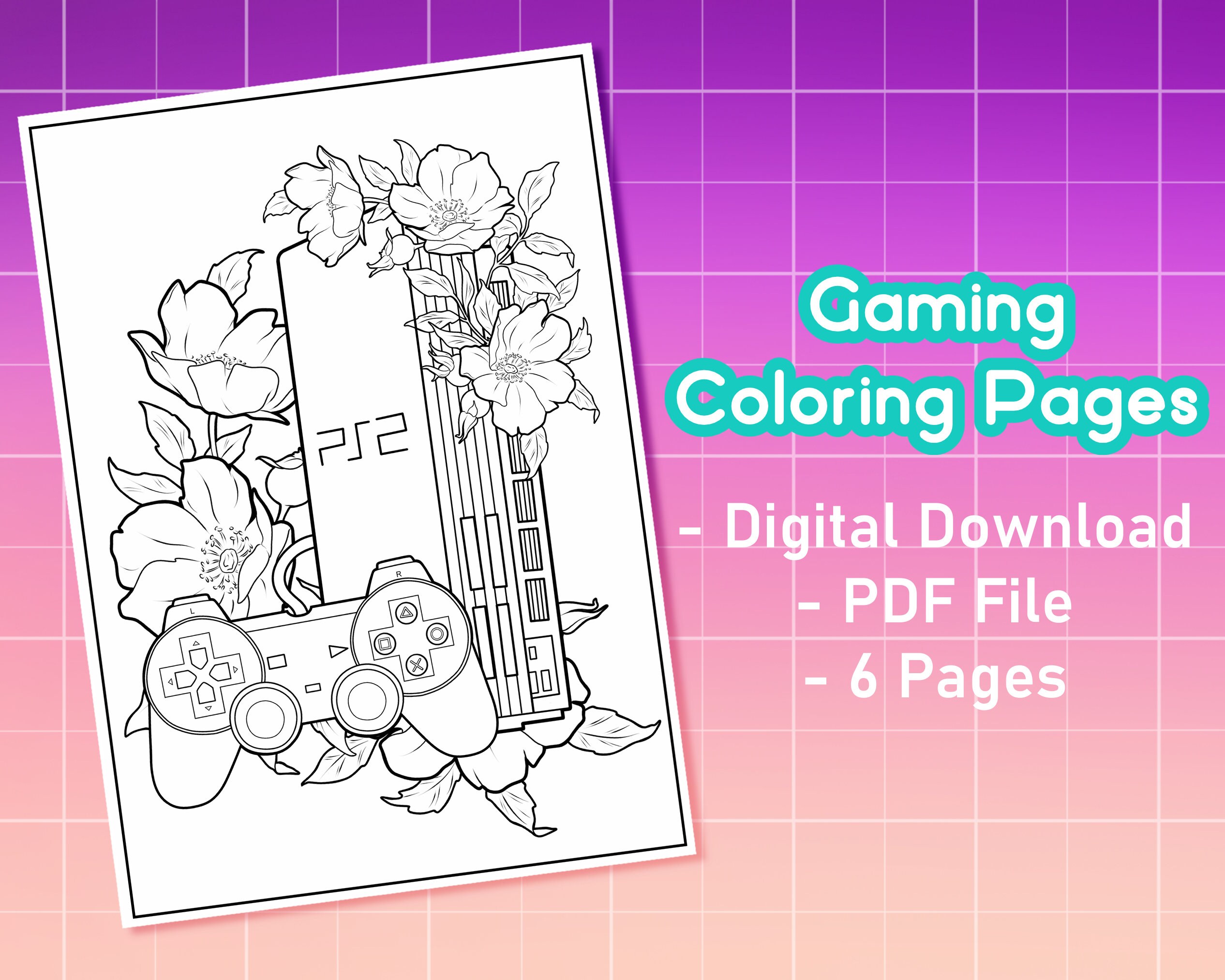 Gaming Coloring Pages Floral Cute Gamer Console Adult Coloring Pages