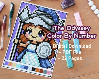 The Odyssey Pixel Color By Number: Mythology Coloring Pages, Greek Gods (PDF)