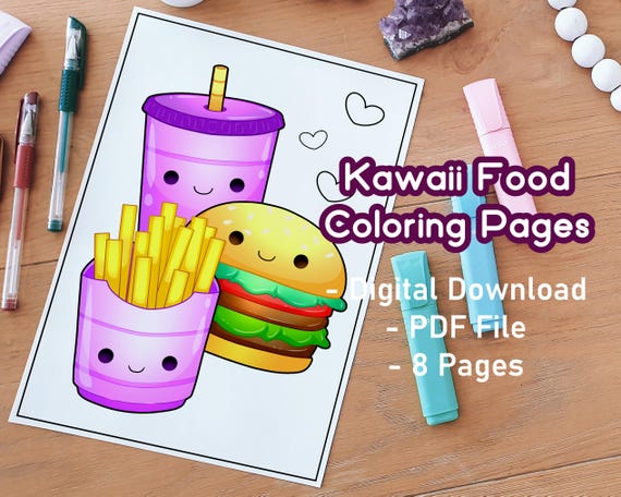 Kawaii Food Coloring Pages | Cute | Coffee | Fall | Cozy | Adult Coloring Pages | Kid Coloring Pages | Print and Color