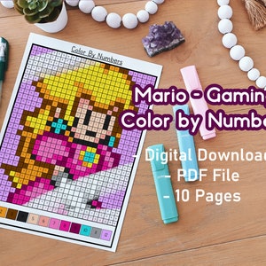 Mario Malen Nach Zahlen Pack | Druckbar | Spielen | Niedlich | Gamer | Pixel Kunst | Malvorlagen für Erwachsene | Ausmal-Bundle | Druck und Farbe