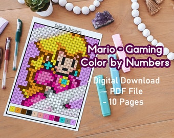 Mario Color By Numbers Pack | Printable | Gaming | Cute | Gamer | Pixel Art | Coloring Pages For Adults | Coloring Bundle | Print And Color