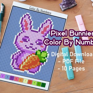 Pixel Bunnies Color By Number Coloring Pack | Pets Coloring Pages | Print  and Color | Cute | Kawaii | Cosy | Pixel Art | Color Bundle