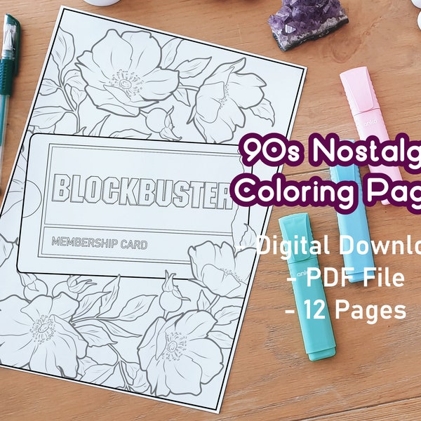 90s Nostalgia Coloring Pages Pack 2 | 90s things | Adult Coloring Pack | Print And Color | Cute | Kawaii | Retro | Back To The 90s