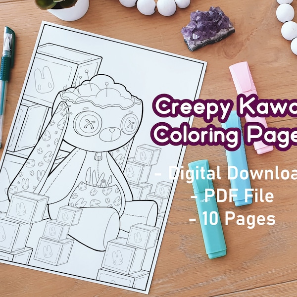 Creepy Kawaii Coloring Pages | Printable | Spooky | Halloween| Pastel Goth