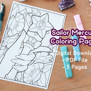 Mercury Coloring Pack | Printable Coloring Pages | Digital | Sailor Scouts | Anime | Kawaii | Girly | Girl Power