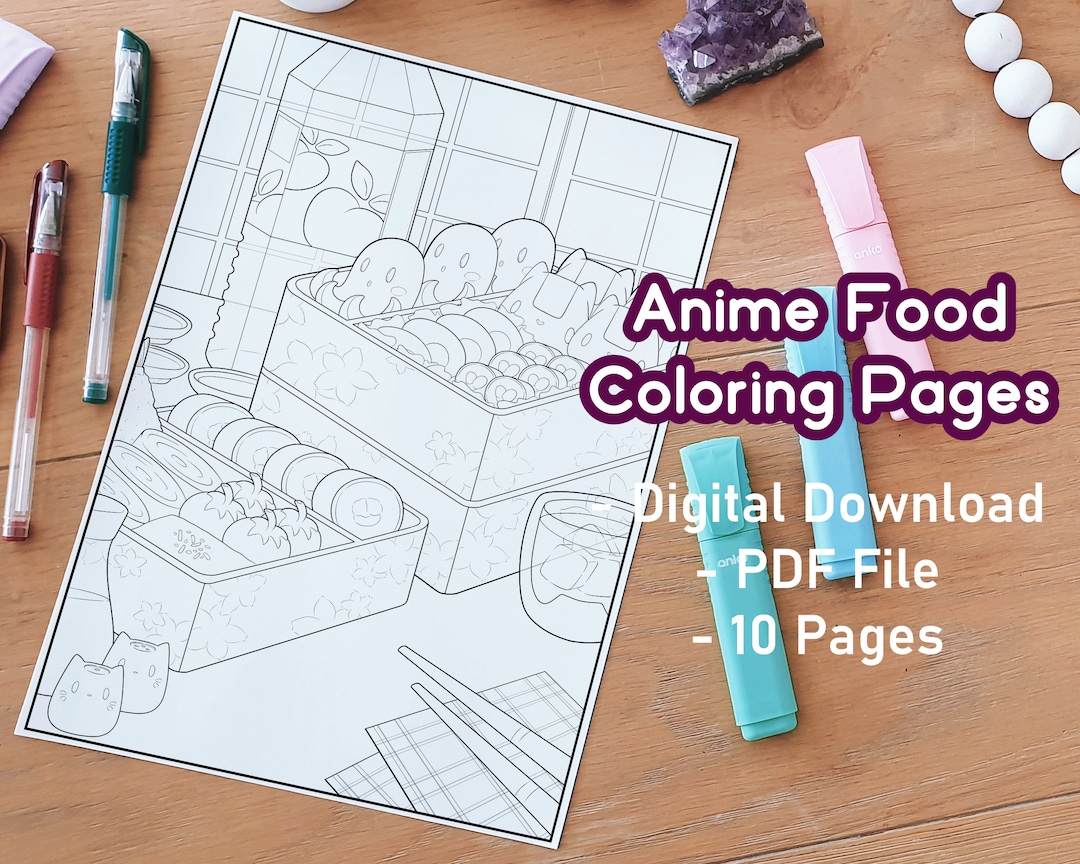 Anime Food Coloring Pages Adult Coloring Pack Instant Download