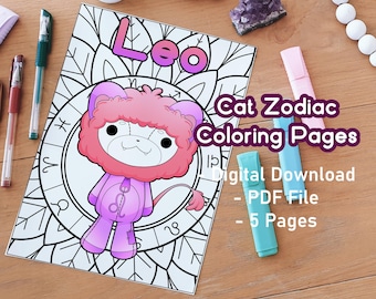 Leo Coloring Pages | Cat Zodiac, Astrological Sign (PDF)