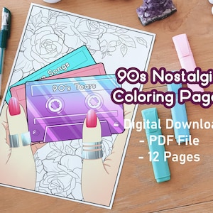 90s Nostalgia Coloring Pages Pack 3 | 90s things | Adult Coloring Pack | Print And Color | Cute | Kawaii | Millenial Coloring