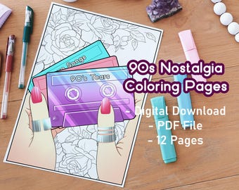90s Nostalgia Coloring Pages: Retro Kawaii Designs (PDF Download)