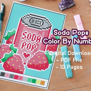 Pixel Soda Pops Color By Number Coloring Pack | Positive Coloring Pages | Print and Color | Pixel Art | Kawaii Food | Pixel Color Bundle