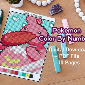 Cartoon Color By Numbers Pack 1 | Printable Coloring Pages | Poke Coloring Pages | Coloring Pages For Adults | Pixel art | Color Bundle