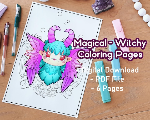 Witchy Coloring Pages: Creepy Kawaii, Skulls & Magic Potions (PDF Download)