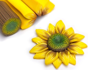 Set of 6 Petal SUNFLOWER Polymer clay canes, raw and unbaked cane,  Millefiori,  fimo cane F47