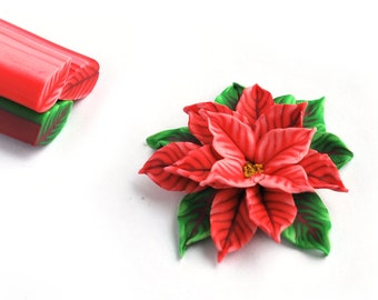 Set of 3 Petal Christmas Roses Polymer clay canes, poinsettia cane, raw and unbaked cane,  Millefiori,  fimo cane F43