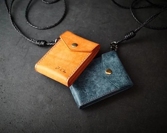 Leather Card Holder Pattern | Detachable Neck Strap Lanyard Wallet Template (PDF Download)
