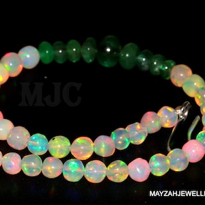 White Opal & Emerald Beaded Bracelet+Beaded Bracelet+Handmade Bracelet+6 Inches Bracelet+ Strand Bracelet+ Gemstone Bracelet+ Woman Bracelet