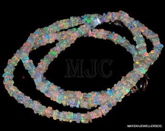 White Opal Beaded Necklace: Sterling Silver, 14k Gold Fill - Square Beads