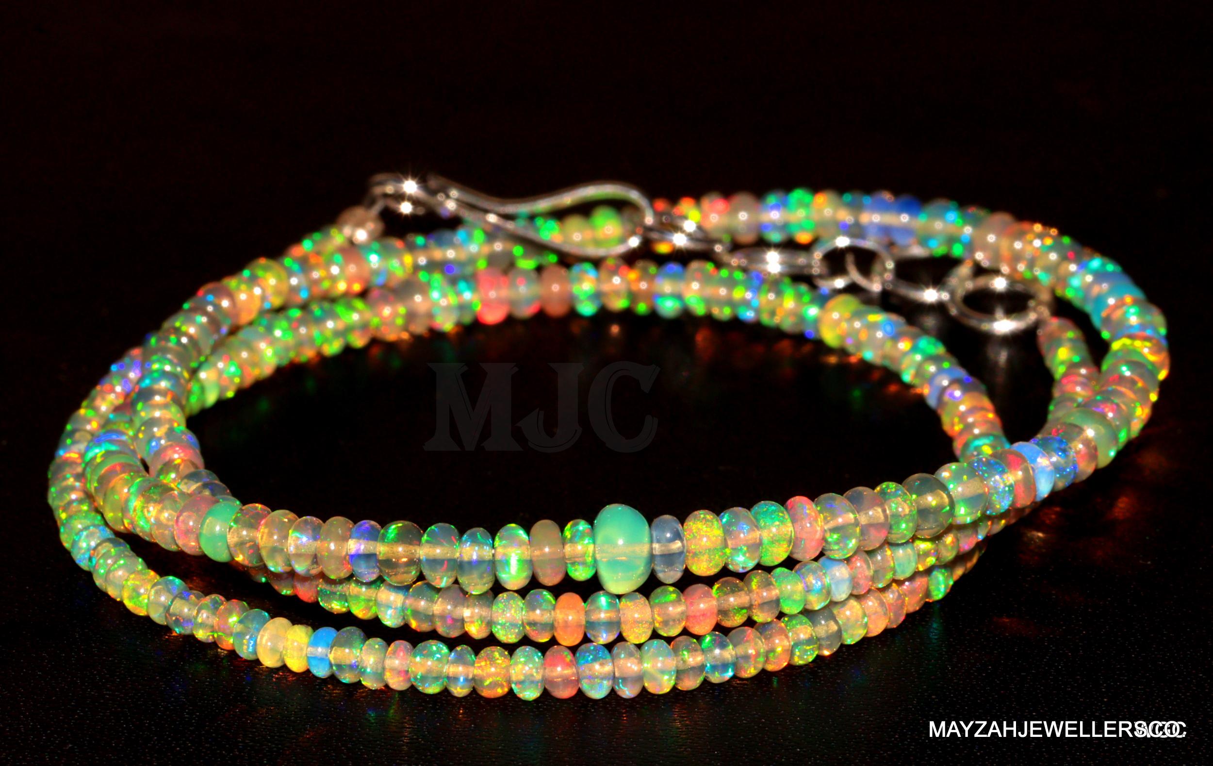 ハンドメイドホワイトオパールビーズネックレス、宝石ストランド（18