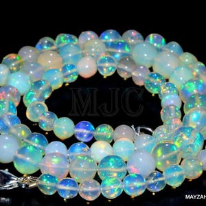 White Opal Beaded Necklace: Handmade Gemstone Strand, 18 Inches