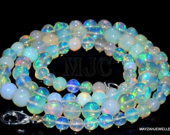 White Opal Beaded Necklace: Handmade Gemstone Strand, 18 Inches