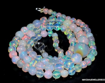 Opal Beaded Necklace: Sterling Silver, 14k Gold Fill - 20 Inch