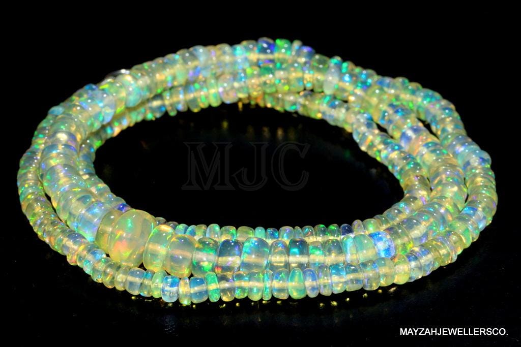 ホワイトオパールビーズネックレス：ハンドメイドの宝石ストランド、18