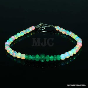 White Opal & Emerald Beaded Bracelet+925 Silver Bracelet+8 Inches Bracelet+Beads Bracelet+Handmade Bracelet+Gemstone Bracelet+Woman Bracelet