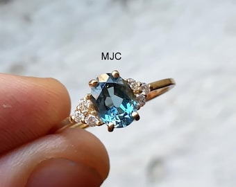 London Blue Topaz Ring: 14k Gold Fill, Sterling Silver, Moissanite Accent