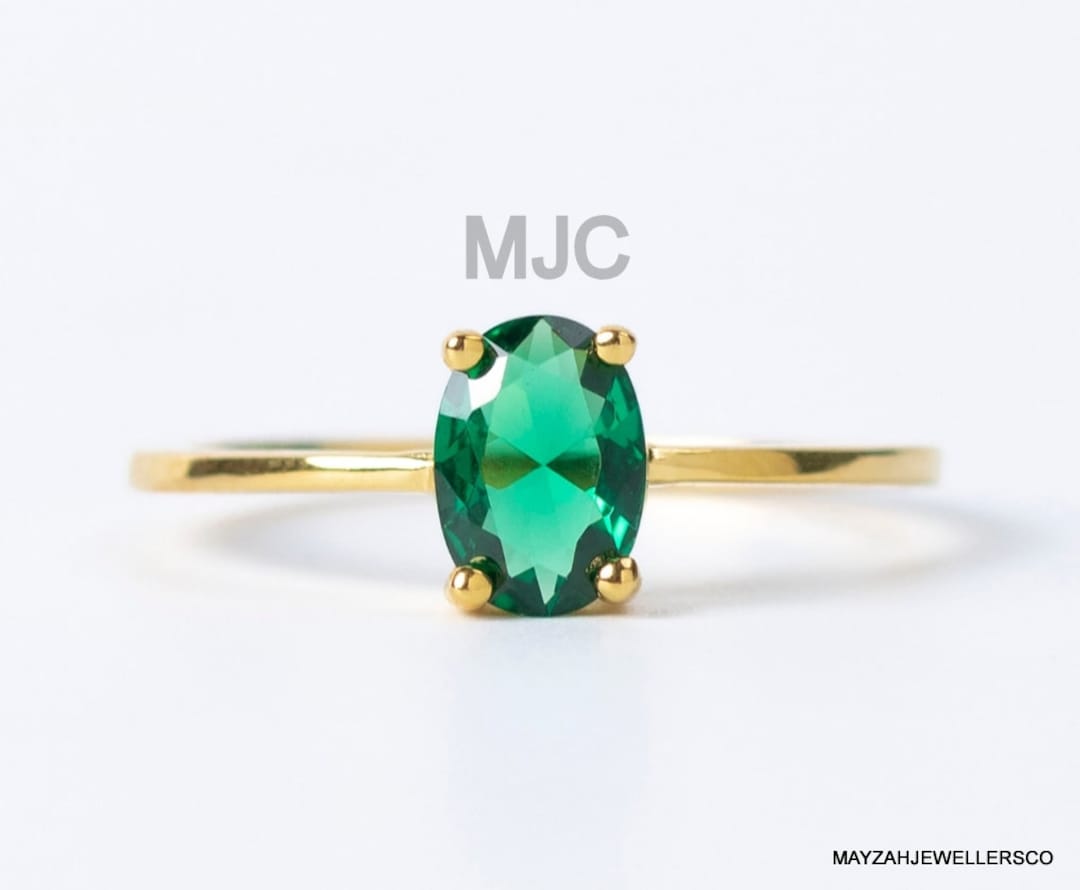 Natural Emerald Ring+ 10k Solid Gold Ring+ Stackable Ring+ Halo Ring+ ...