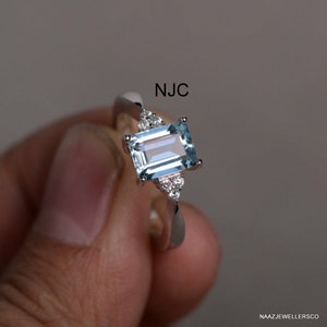 Blue Aquamarine Ring+ 925 Sterling Silver Ring+ Stackable Ring+ Handmade Ring+ Solitaire Ring+ Promise Ring+ Woman Ring+ Anniversary Ring.