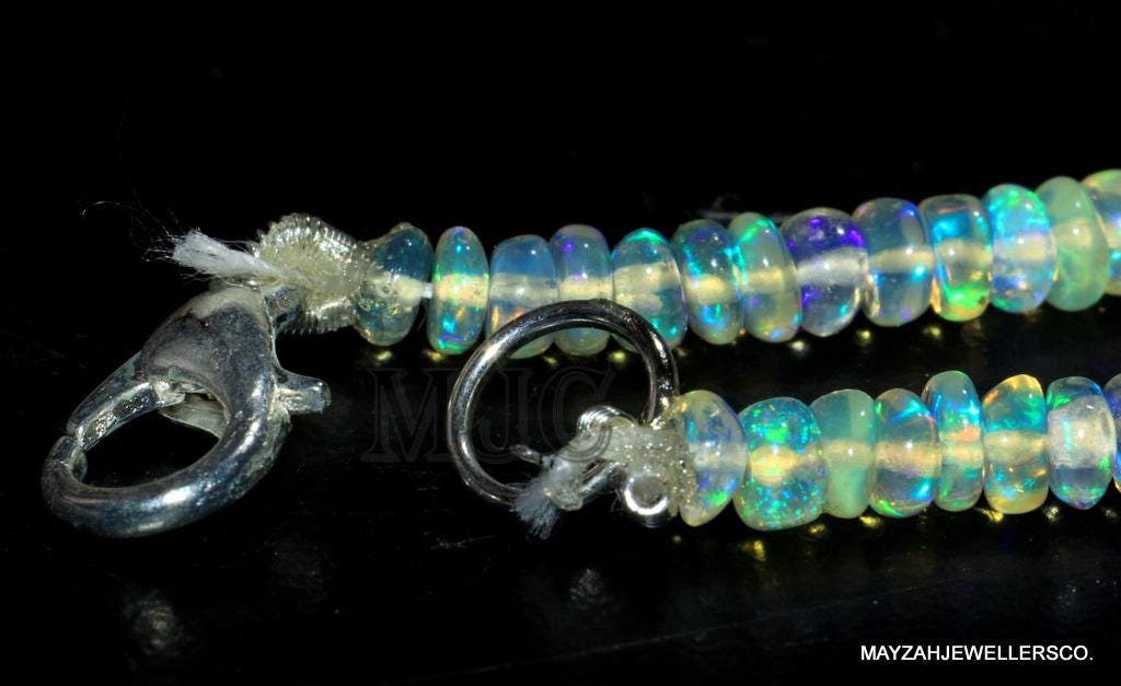 ホワイトオパールビーズネックレス：ハンドメイドの宝石ストランド、18