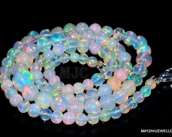 White Opal Beaded Necklace: Sterling Silver, 14k Gold Fill - 14 Inch