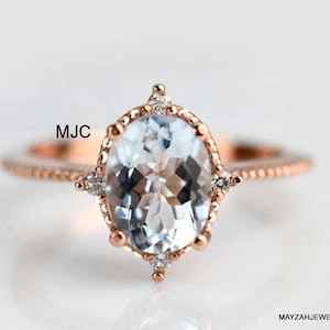 Natural Aquamarine Ring: 14k Rose Gold & Moissanite Accent