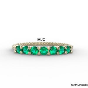 Emerald Eternity Band+ 925 Sterling Silver Band+ Half Eternity Band+ Handmade Band+ Stackable Band+ Promise Band+ Woman Band+ Wedding Band.
