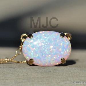 White Opal Pendant Necklace: 14k Gold Fill, Handmade Gemstone Jewelry