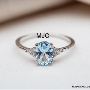 Blue Aquamarine Sterling Silver Ring: Handmade Solitaire Promise Ring