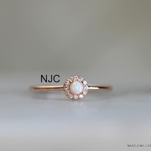 White Opal Halo Ring: 14k Rose Gold Fill, Sterling Silver