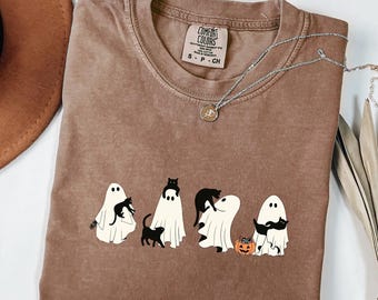Comfort Colors Ghost Cat-T-shirt, Halloween Spooky Season-shirt