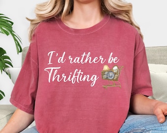 Ik zou liever Thrifting-sweater zijn, Thrifter ronde hals, cadeau voor antiekliefhebber, vlooienmarktshirt