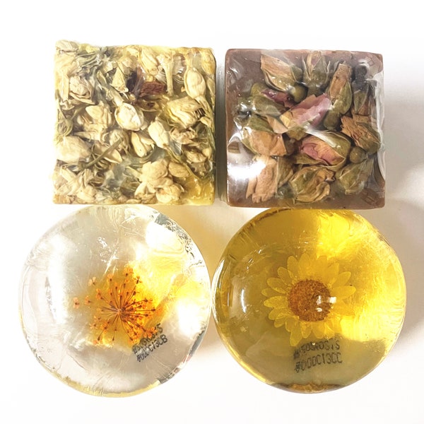 Handmade Soap Set: Amino Acid Essential Oil Bars (Chamomile + Baby's Breath), Jasmine, and Rose Soaps