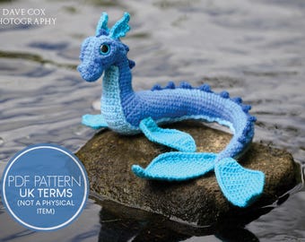 Ryu le dragon bleu des mers au crochet, motif PDF (terminologie britannique)