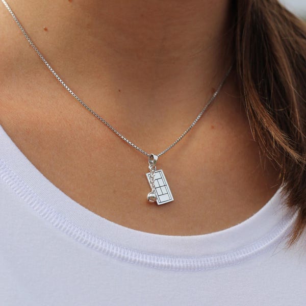 Sterling Silver Tennis Court Pendant with Ball Charm, Motivational Jewelry