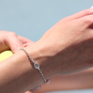 Handmade Sterling Silver Tennis Racket Bracelet, Unisex Sports Jewelry