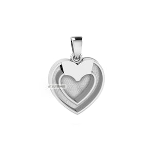 925 Sterling Solid Silver, Double Heart Pendant, Blank Bezel Setting For Pour Resin & Horse Hair, Good Luck Jewelry, Keepsake Milk DIY Craft image 1