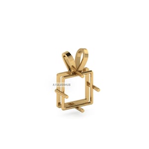 May include: A gold-colored pendant with a square frame and a bow-shaped top. The pendant has a rectangular opening in the center and small bars extending from the sides. The text "A1SILVERHUB" is visible on the side.
