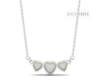 Collier à pendentif triple coeur en argent sterling 925, idéal pour le travail de la résine et des cendres, artisanat DIY pour souvenirs/lait maternel 16 pouces + 2 pouces chaîne