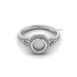 925 Sterling Solid Silver Round 6mm Blank Bezel With CZ Setted Engagement Ring, Good for Gemstone Resin & Ashes Work,Keepsake/Breastmilk DIY