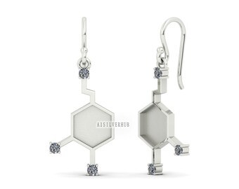 Boucles d'oreilles pendantes de créateur hexagonales de 8 x 8 mm avec lunette blanche sertie de CZ, argent sterling 925, idéales pour le travail de la résine et des cendres, bijoux souvenir à faire soi-même