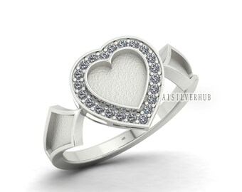 Lunette blanche en forme de coeur en argent sterling 925 de 11 mm avec cz montée sur l'anneau, idéale pour le travail de bricolage du lait maternel en résine et cendres, bijoux souvenir