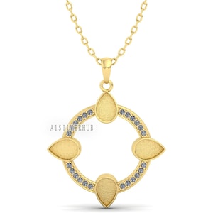 925 Sterling Silver 6x4mmm Pear Blank Bezel with CZ Setted Pendant Settings, Good for Resin & Ashes, Breastmilk/Keepsake Memorial DIY Crafts